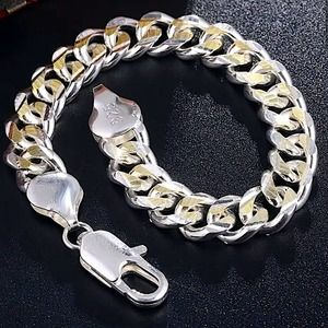 Cuban Chain Link Sterling Silver Gold Silver Unisex Bracelet